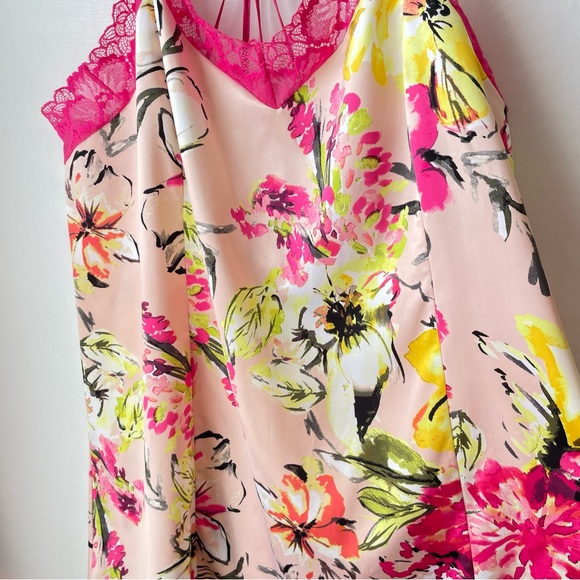 Cacique Satin + Lace Strappy Negligee Babydoll Nightie Floral Pink Yellow 18/20 - Picture 4 of 13